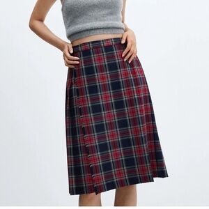 MANGO MNG Plaid Pleated Retro Skirt M